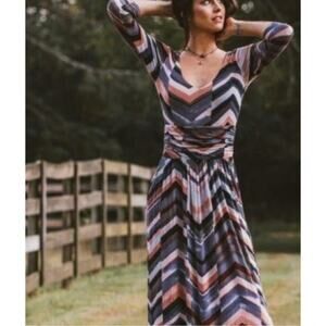 Maeve Novela Chevron Maxi Dress Artsy Boho Casual Coastal Cowgirl Stretch Knit M
